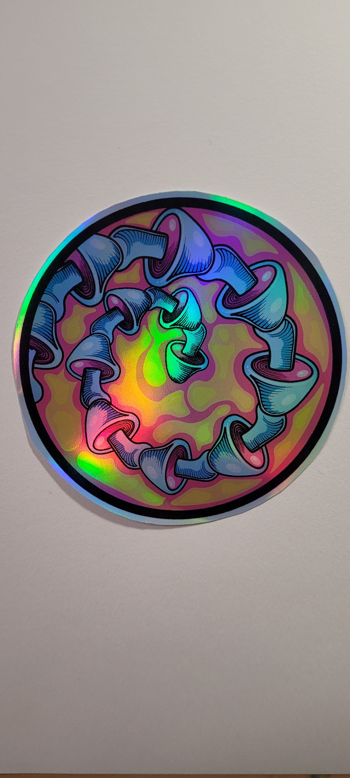 Mushroom Swirl Round Holographic Sticker