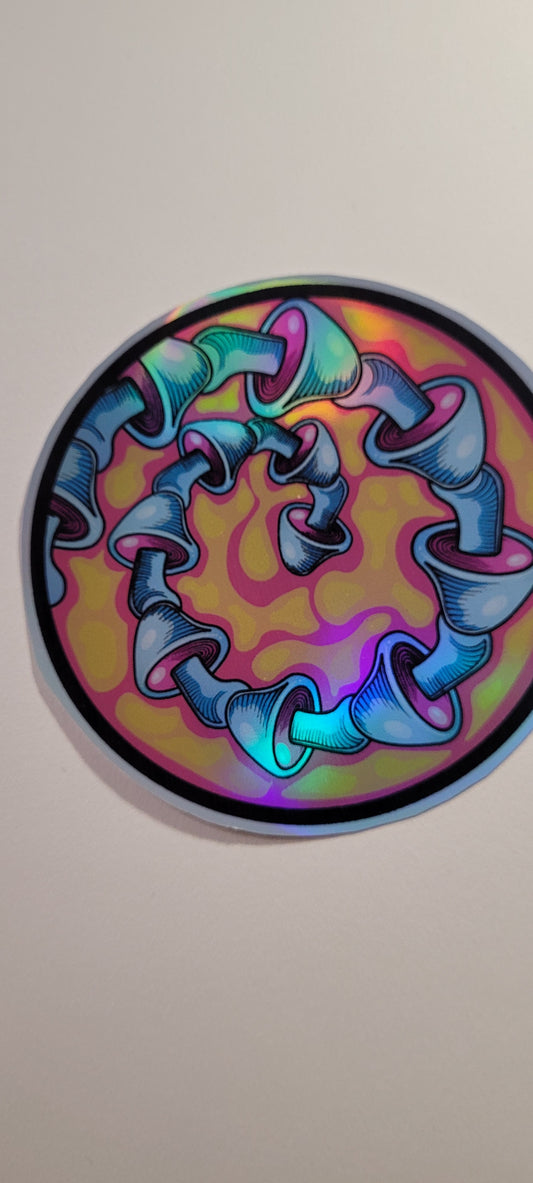 Mushroom Swirl Round Holographic Sticker