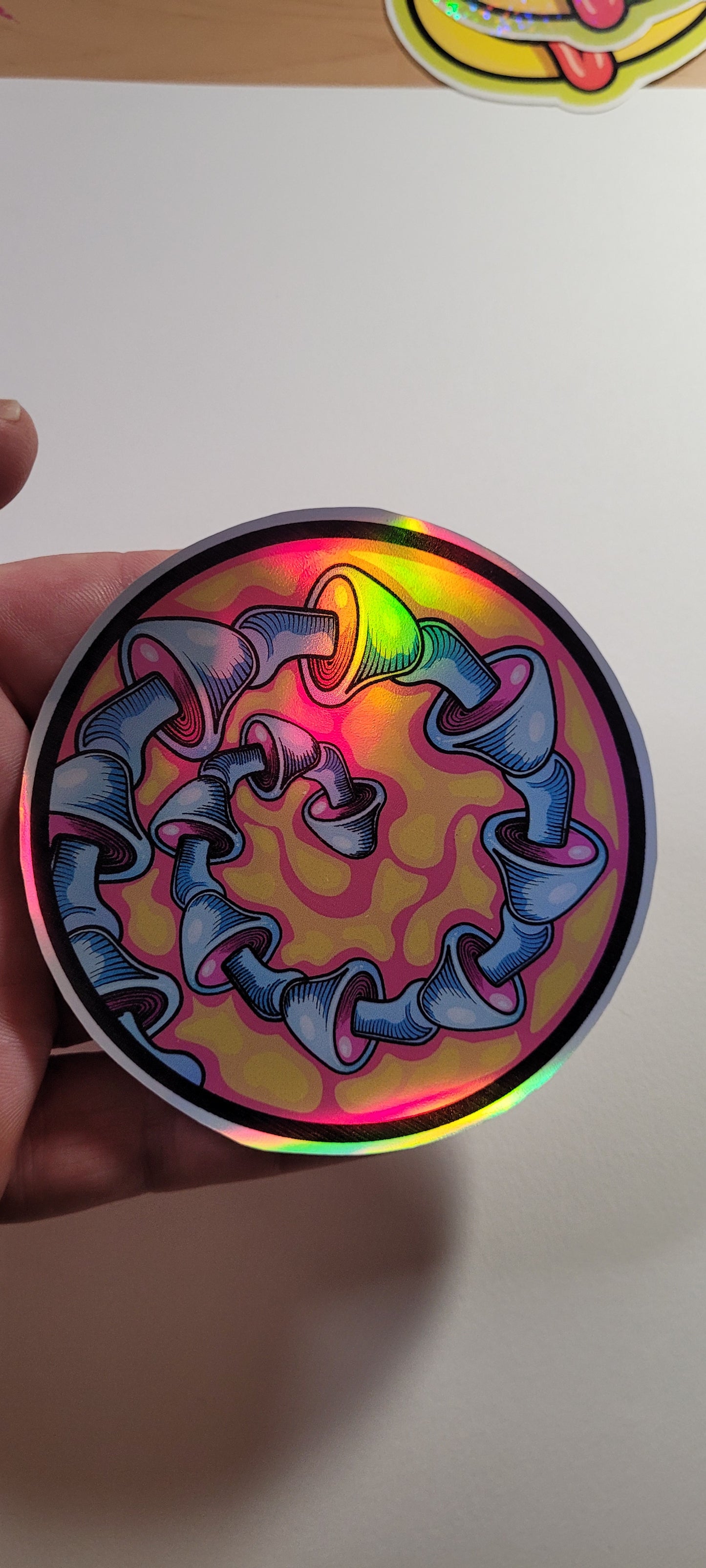 Mushroom Swirl Round Holographic Sticker