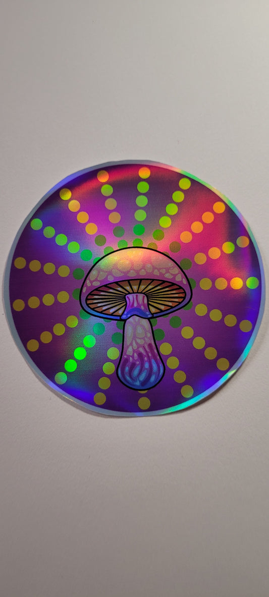Holographic Mushroom Round Sticker