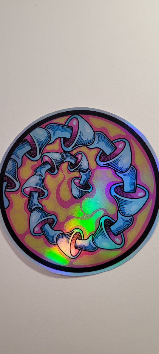 Mushroom Swirl Round Holographic Sticker