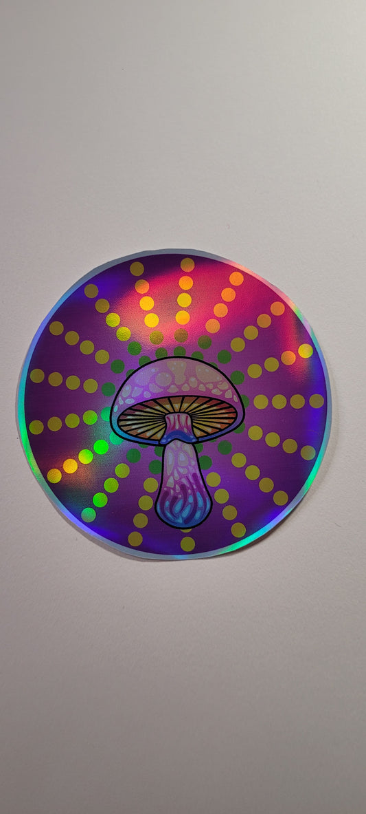 Holographic Mushroom Round Sticker